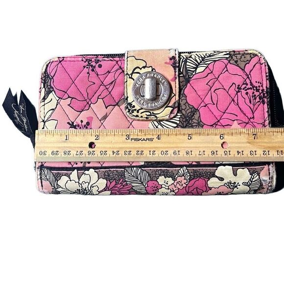 Vera Bradley Floral Mocha Rouge Turn Lock Wallet Size 7¾" x 4¾" - Picture 1 of 13